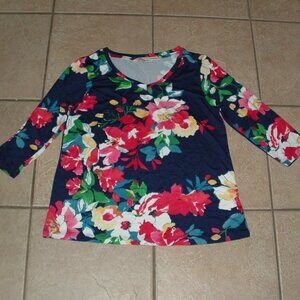 NEW NWOT Navy Blue Floral Sz Small Soft Stretchy Microfiber Shirt PIONEER WOMAN